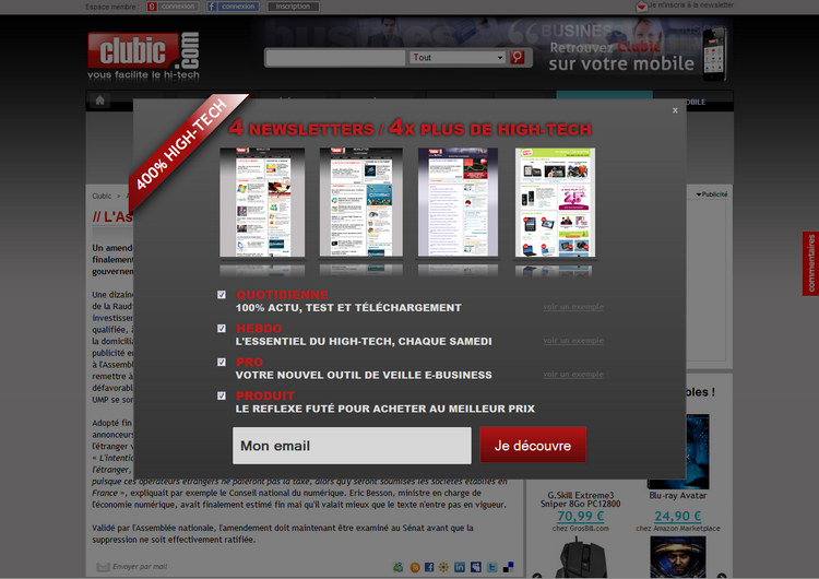 Capture d'écran du site clubic.com