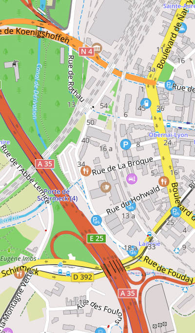 Capture d'écran d'OsmAnd montrant une carte d'un secteur de Strasbourg 