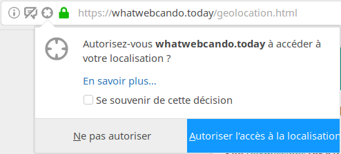 le popup de demande de localisation