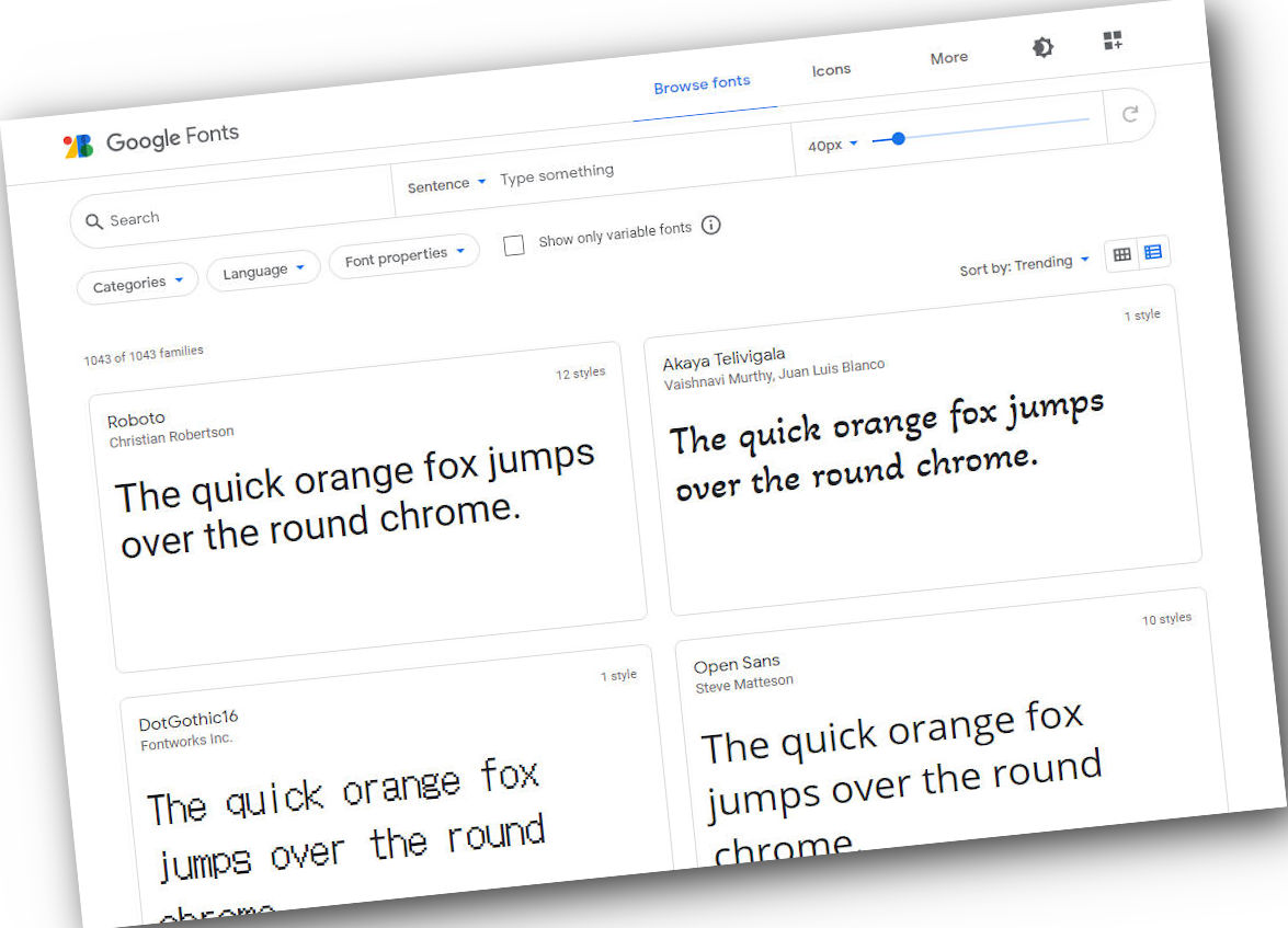 Capture d’écran du site de Google Fonts.