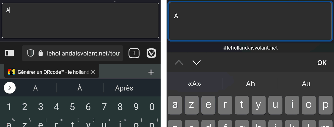 Prédiction sur Android et sur iOS pour « a ».