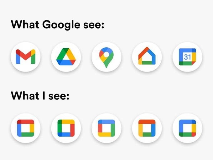 Nouvelles icônes, ce que google voit VS ce que je vois.