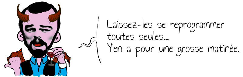 Laissez-les se reprogrammer   toutes seules...  Y'en a pour une grosse matinée.