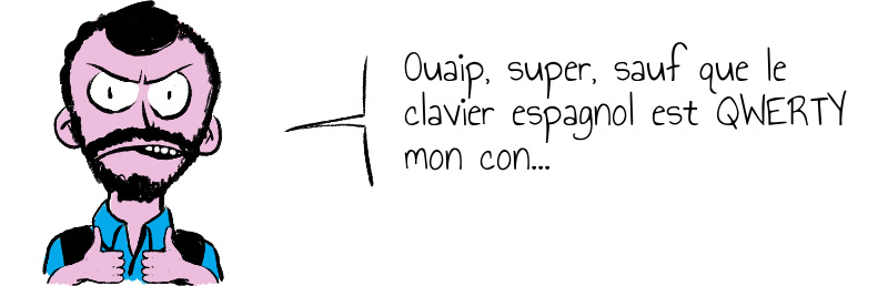 Ouaip, super, sauf que le clavier espagnol est QWERTY mon con... 