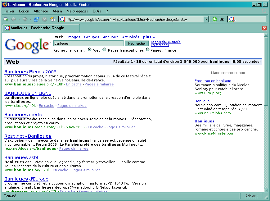Copie d'écran de Google