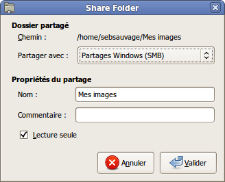 Partage d'un dossier avec des machines Windows