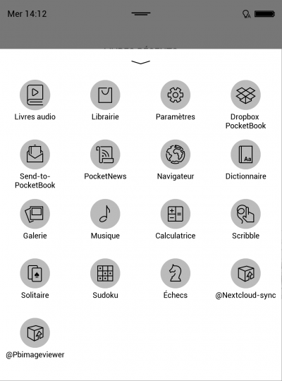 Le menu des applications (modifié car j'ai ajouté les applications Nextcloud-sync et Pbimageviewer) 